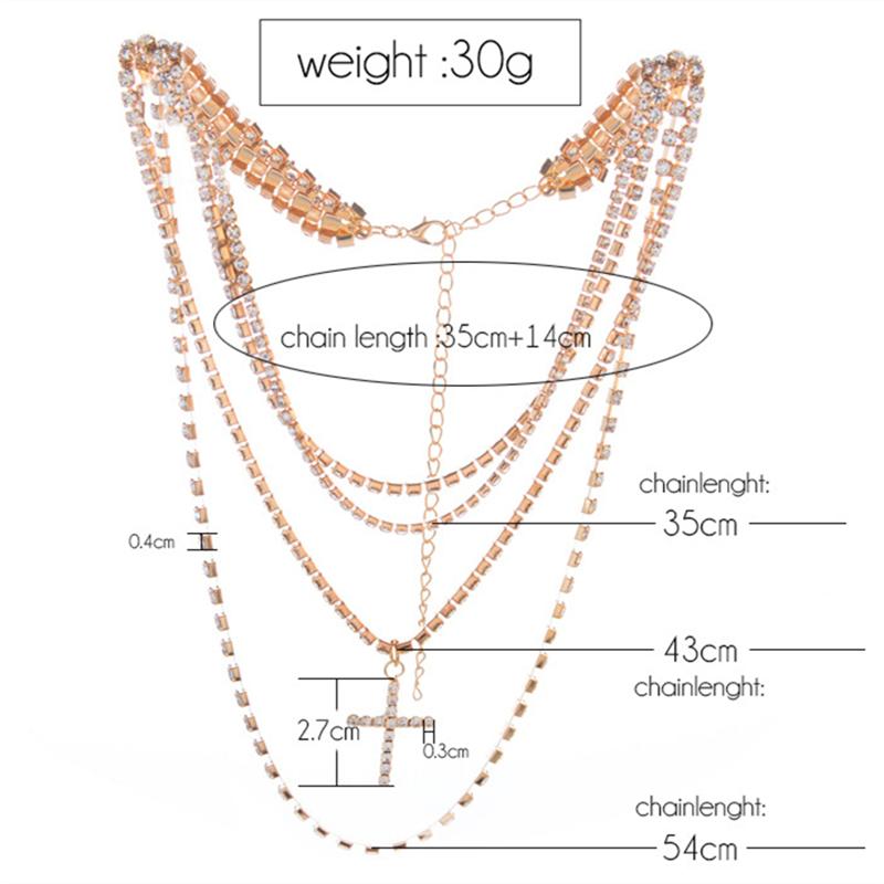 Simple Layered Crystal Cross Necklace Chain Religious Rosary Necklaces
