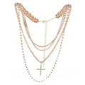 Simple Layered Crystal Cross Necklace Chain Religious Rosary Necklaces